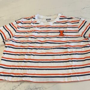 Women's Striped Short Sleeve Tee - Orange and Navy